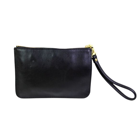 NWT Fossil BLACK GENUINE LEATHER ZIP TOP HANDBAG CLUTCH WRISTLET WALLET POUCH - Picture 3 of 12